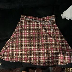 Chic Pink and Brown Plaid A-Line Skirt